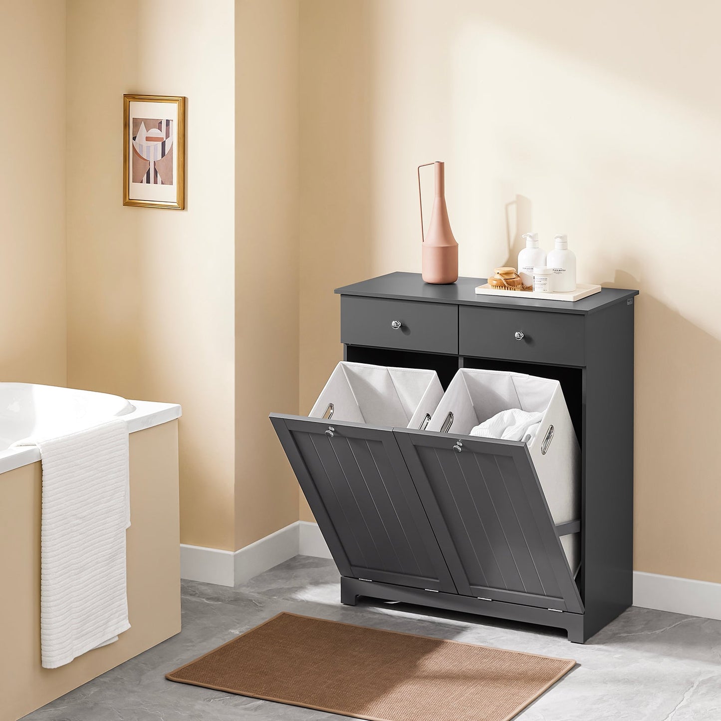 SoBuy Badezimmerschrank mit Wäschekörben - Holz - grau - 78x38x90 cm