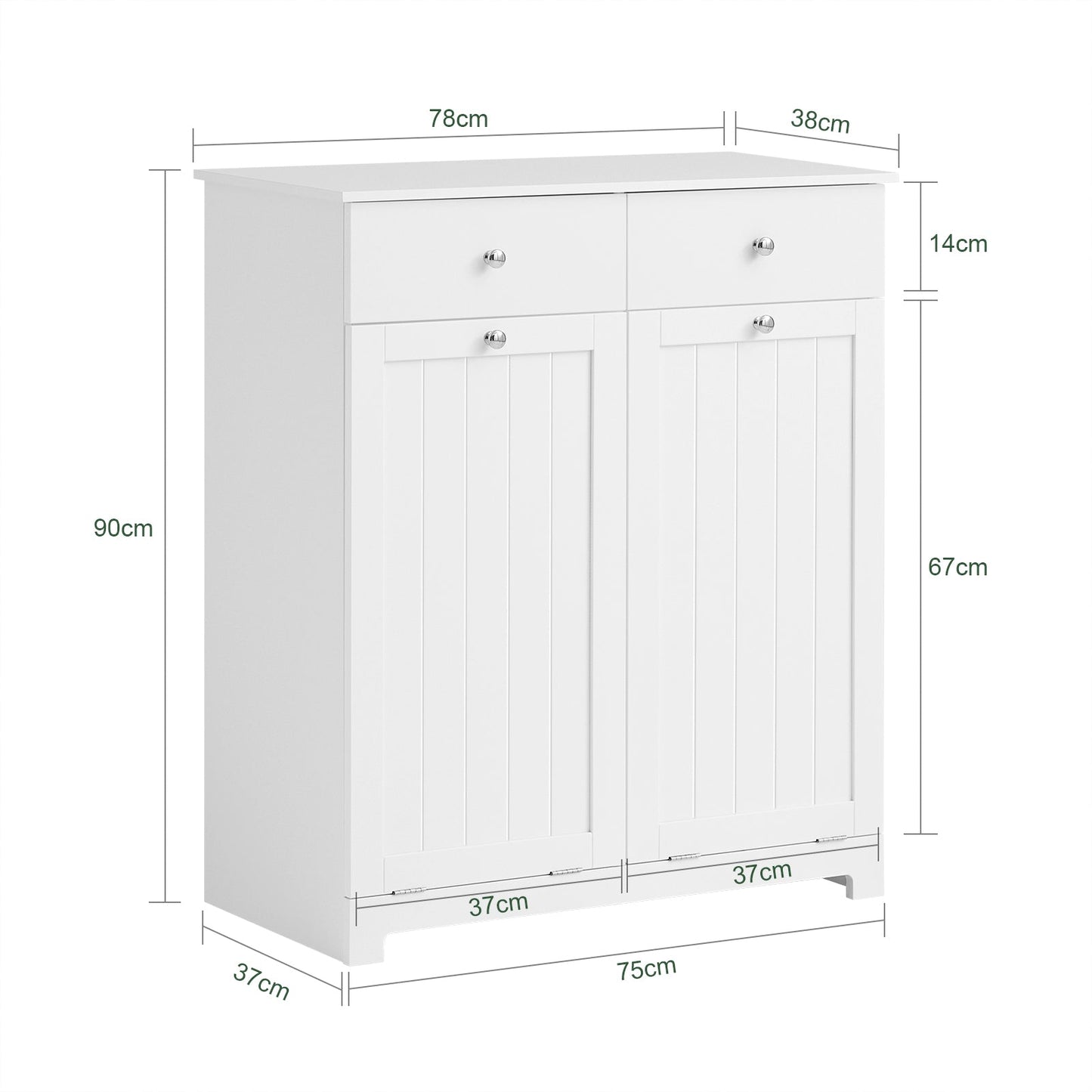 SoBuy BZR33-II-W Badezimmerschrank - Mit 2 Schubladen & 2 Wäschekörben – 78 × 90 × 38 cm – Weiß