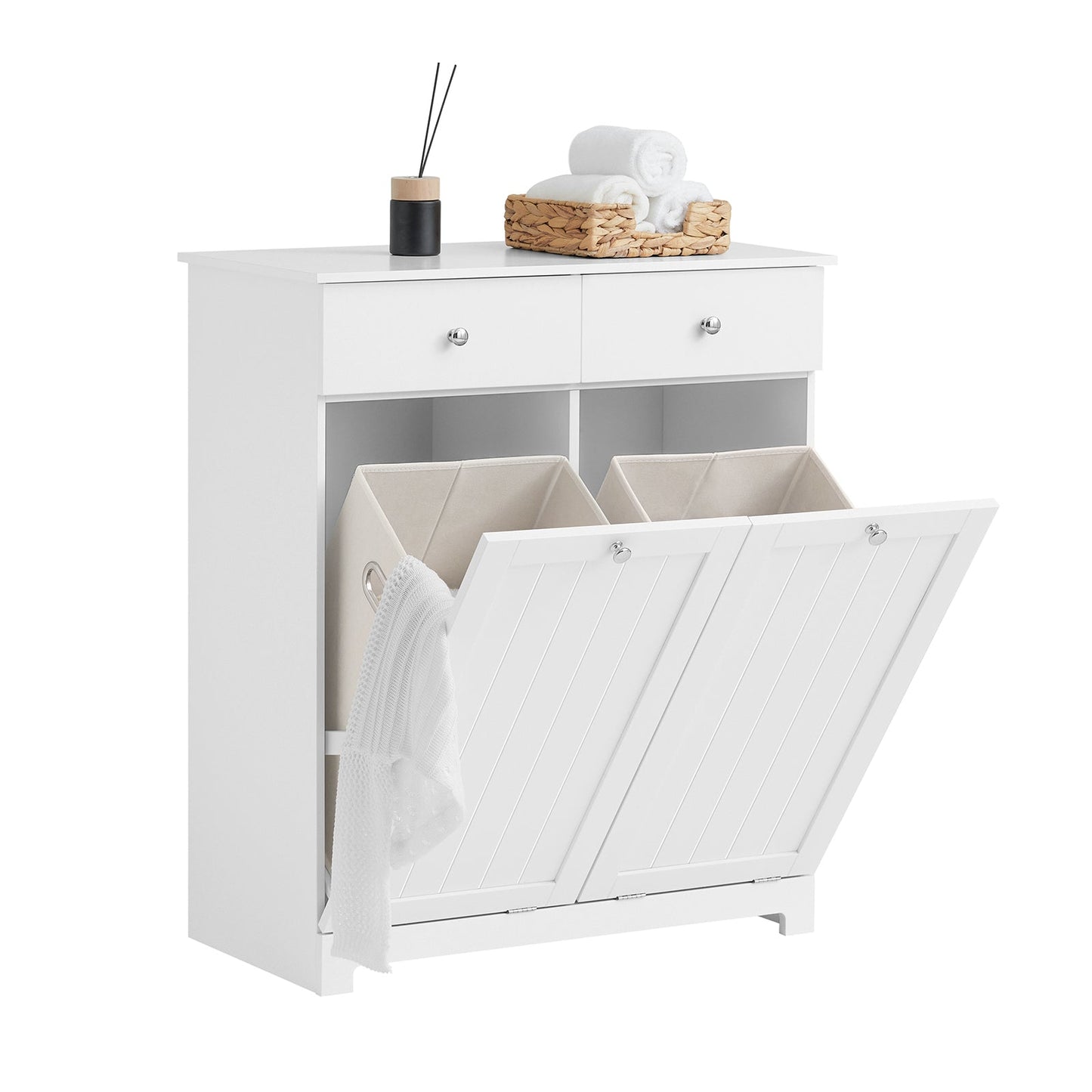 SoBuy BZR33-II-W Badezimmerschrank - Mit 2 Schubladen & 2 Wäschekörben – 78 × 90 × 38 cm – Weiß