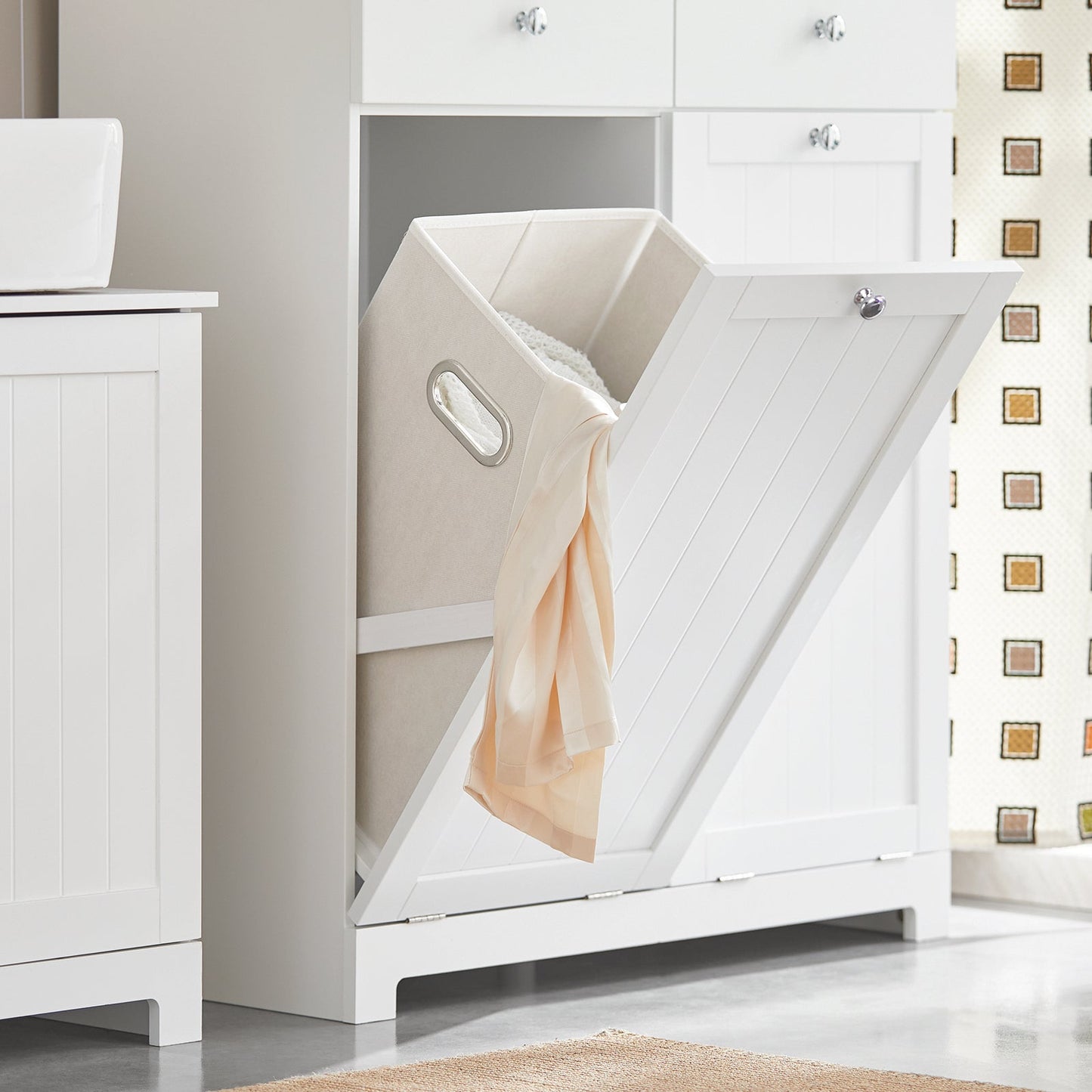 SoBuy BZR33-II-W Badezimmerschrank - Mit 2 Schubladen & 2 Wäschekörben – 78 × 90 × 38 cm – Weiß