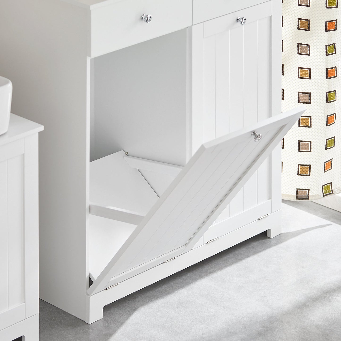 SoBuy BZR33-II-W Badezimmerschrank - Mit 2 Schubladen & 2 Wäschekörben – 78 × 90 × 38 cm – Weiß