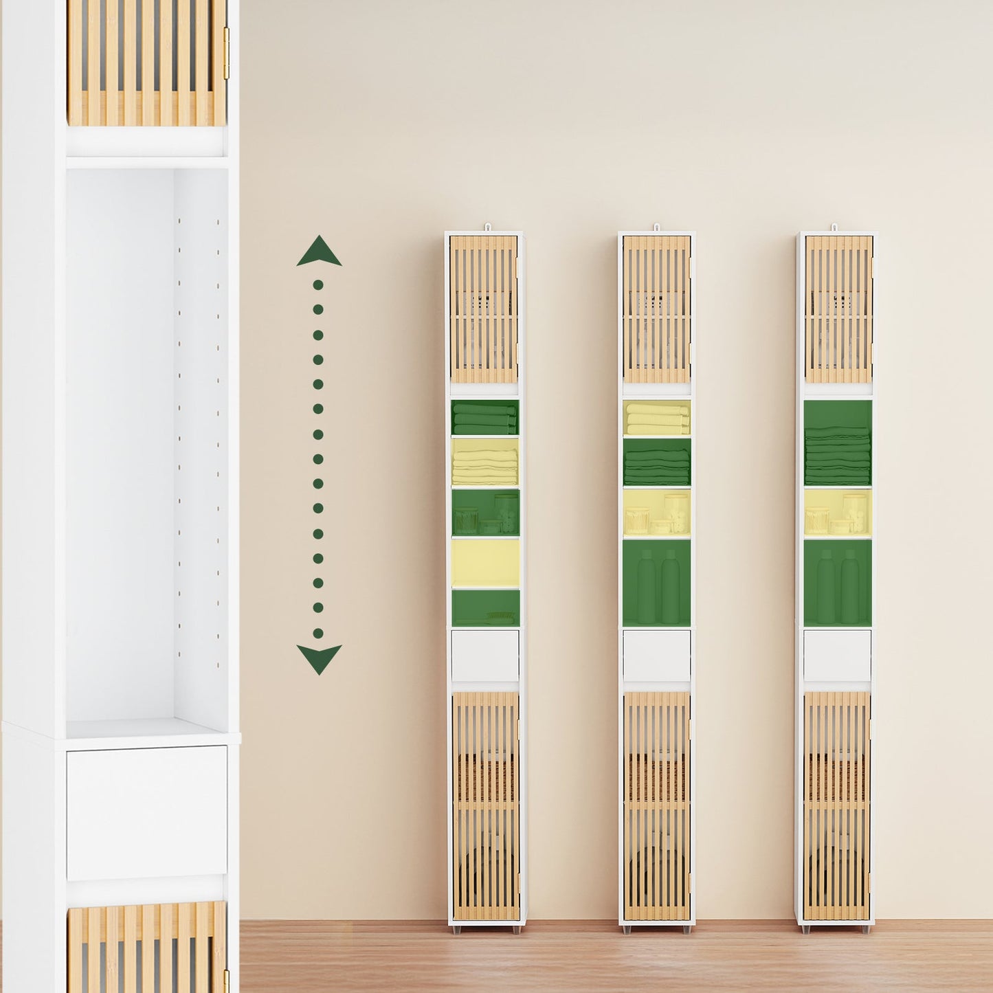 sobuy Badhochschrank mit Bambustüren - 20 × 20 × 180 cm | weiß