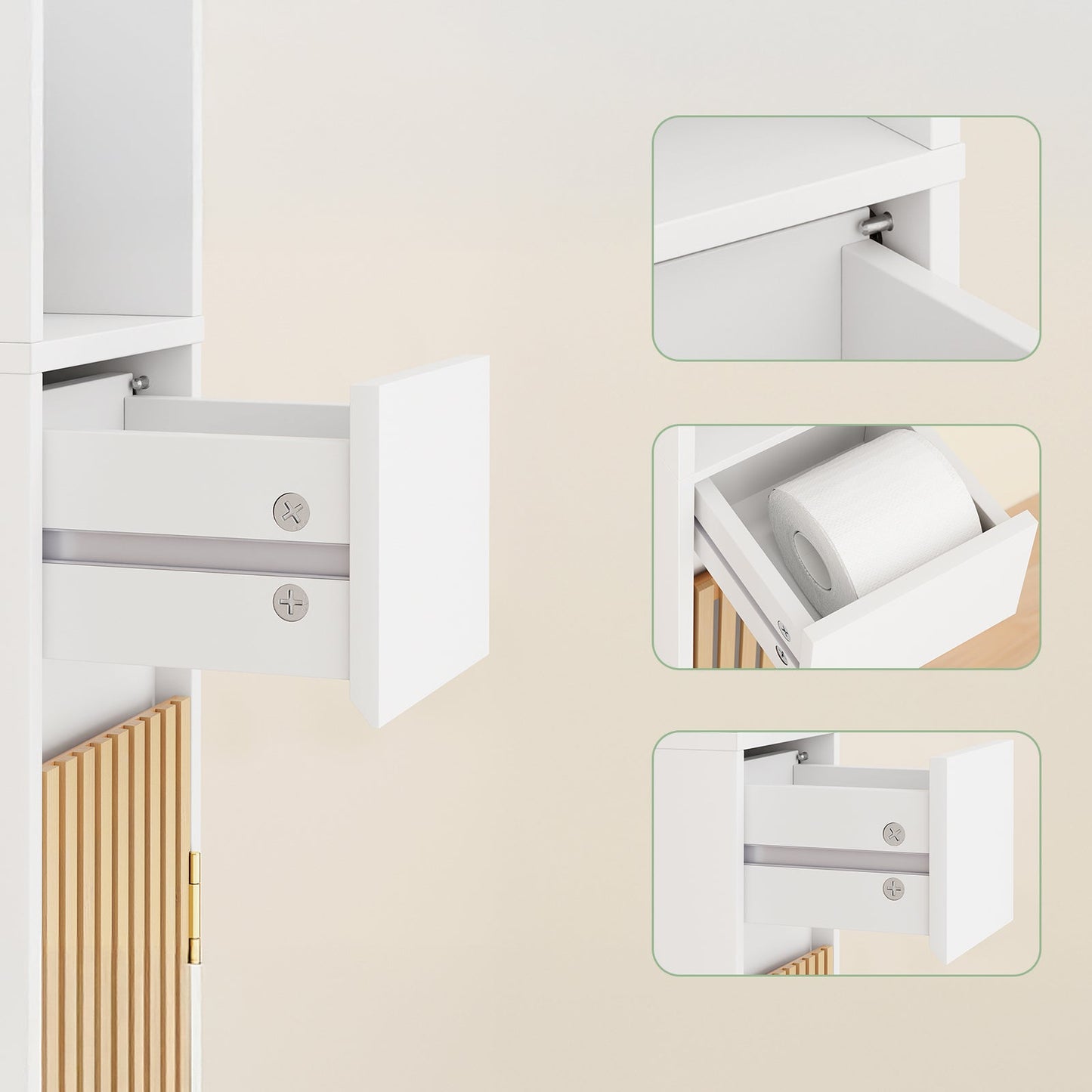 sobuy Badhochschrank mit Bambustüren - 20 × 20 × 180 cm | weiß