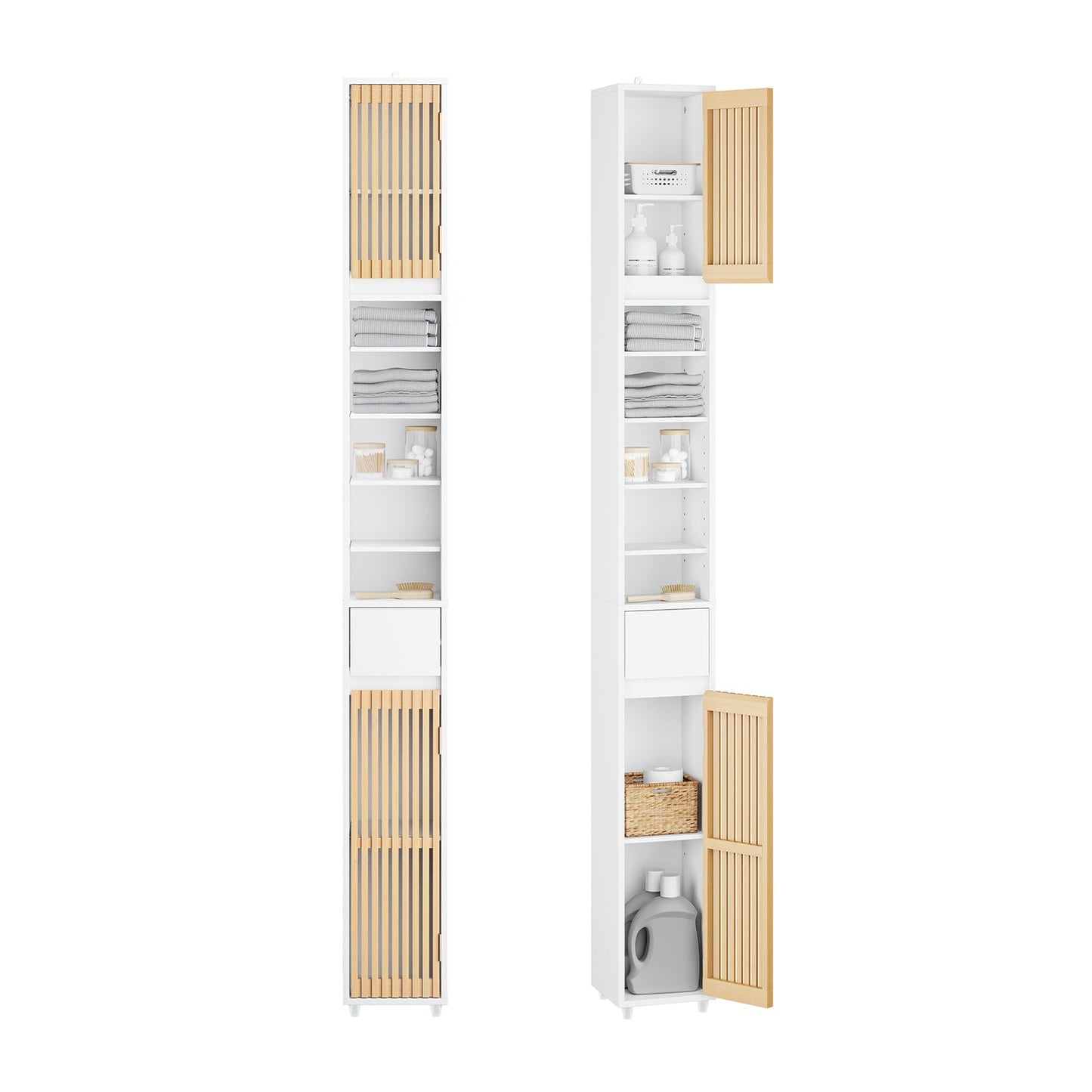 sobuy Badhochschrank mit Bambustüren - 20 × 20 × 180 cm | weiß