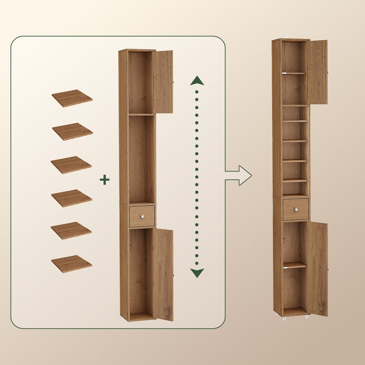 SoBuy BZR34-II-PF Hoher Badezimmerschrank - Freistehend - Kompakt - 20x20x180 cm - Naturholz
