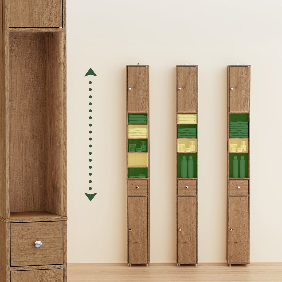 SoBuy BZR34-II-PF Hoher Badezimmerschrank - Freistehend - Kompakt - 20x20x180 cm - Naturholz