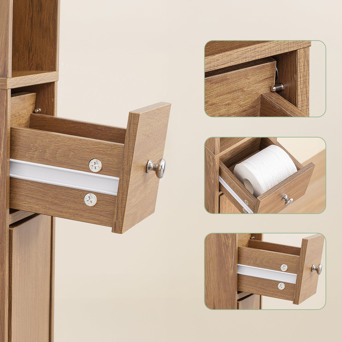 SoBuy BZR34-II-PF Hoher Badezimmerschrank - Freistehend - Kompakt - 20x20x180 cm - Naturholz