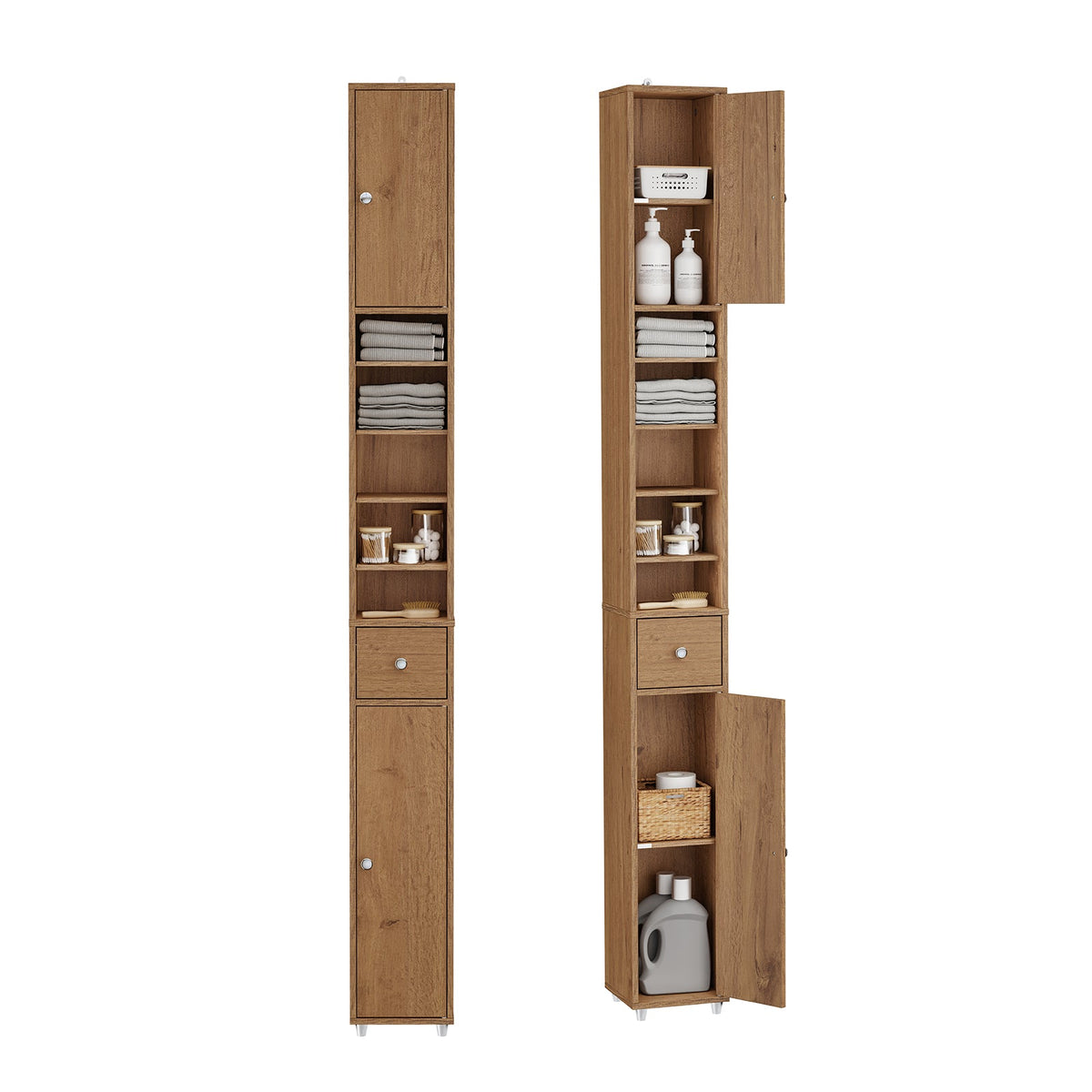 SoBuy BZR34-II-PF Hoher Badezimmerschrank - Freistehend - Kompakt - 20x20x180 cm - Naturholz