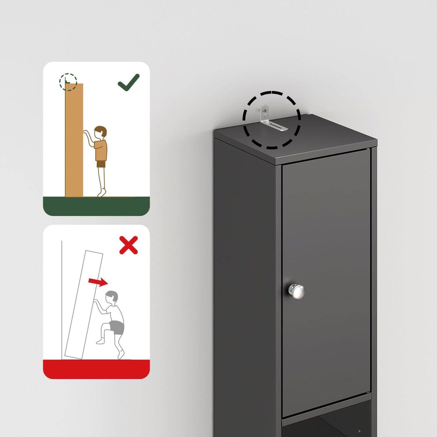 SoBuy Hoher schmaler Badezimmerschrank mit Schublade und verstellbaren Einlegeböden - Schwarzer Säulenschrank für Bad und Wohnzimmer - 20 x 20 x 180 cm