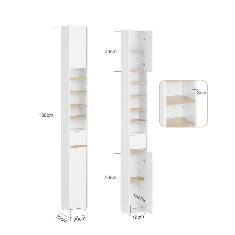 SoBuy Badezimmerschrank - 20x20x180 cm - Weiß