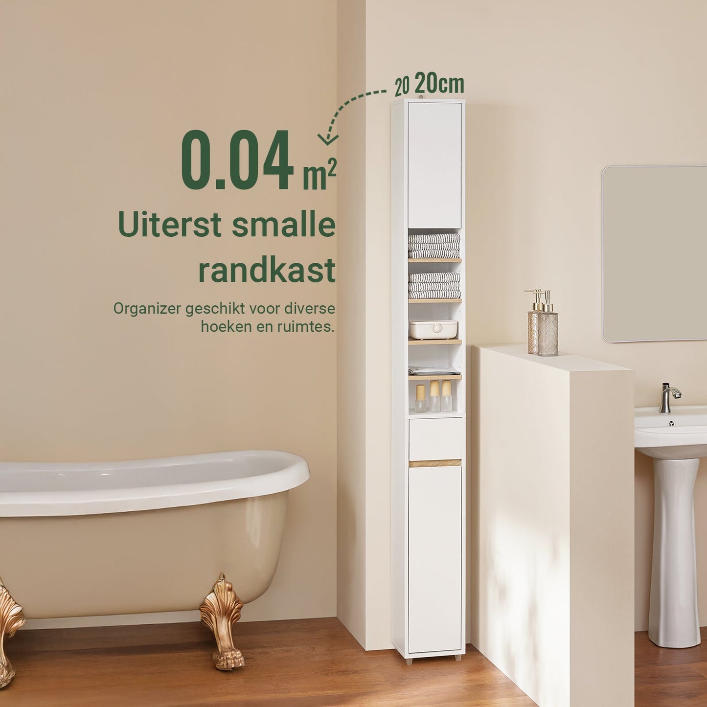 SoBuy Badezimmerschrank - 20x20x180 cm - Weiß
