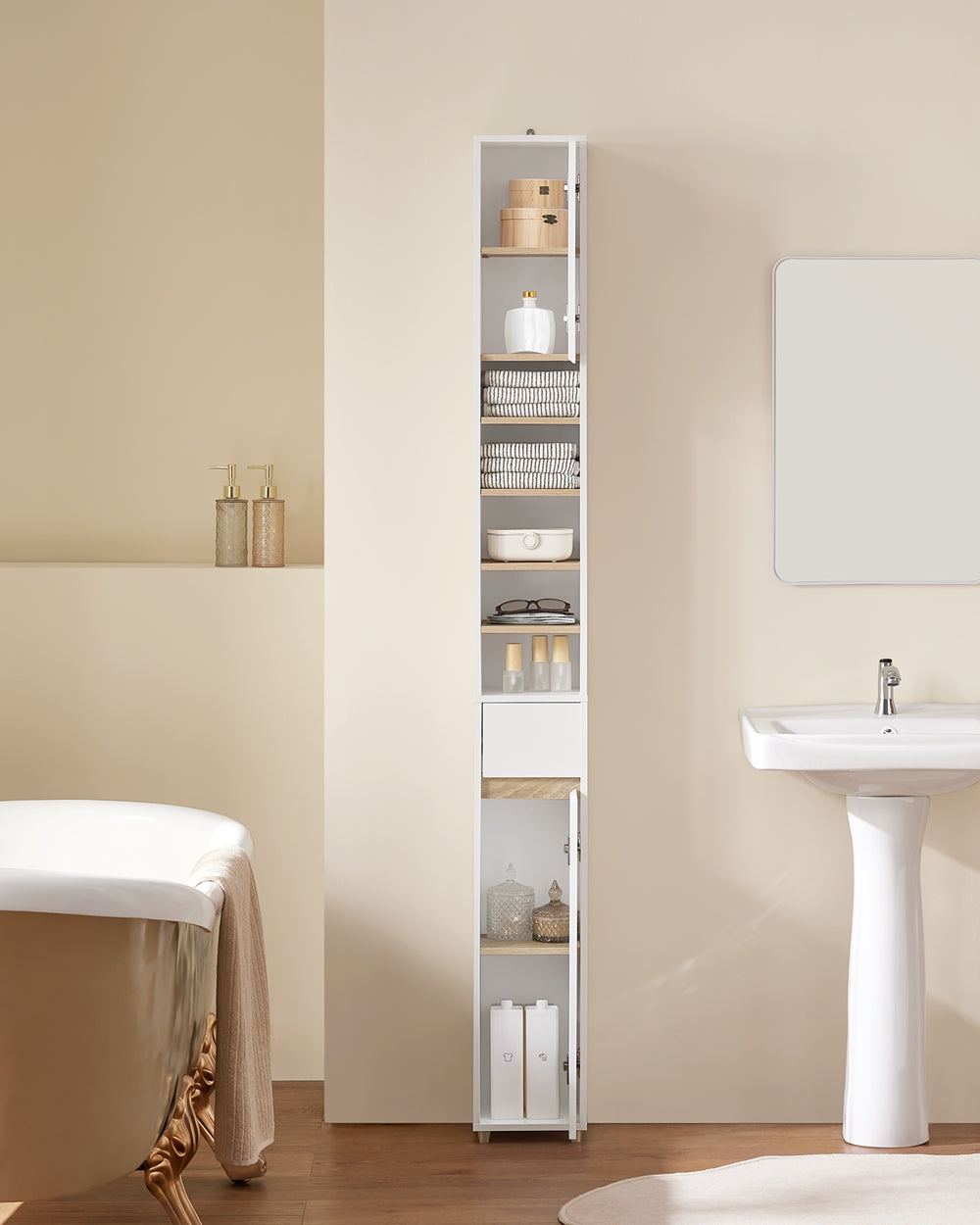 SoBuy Badezimmerschrank - 20x20x180 cm - Weiß