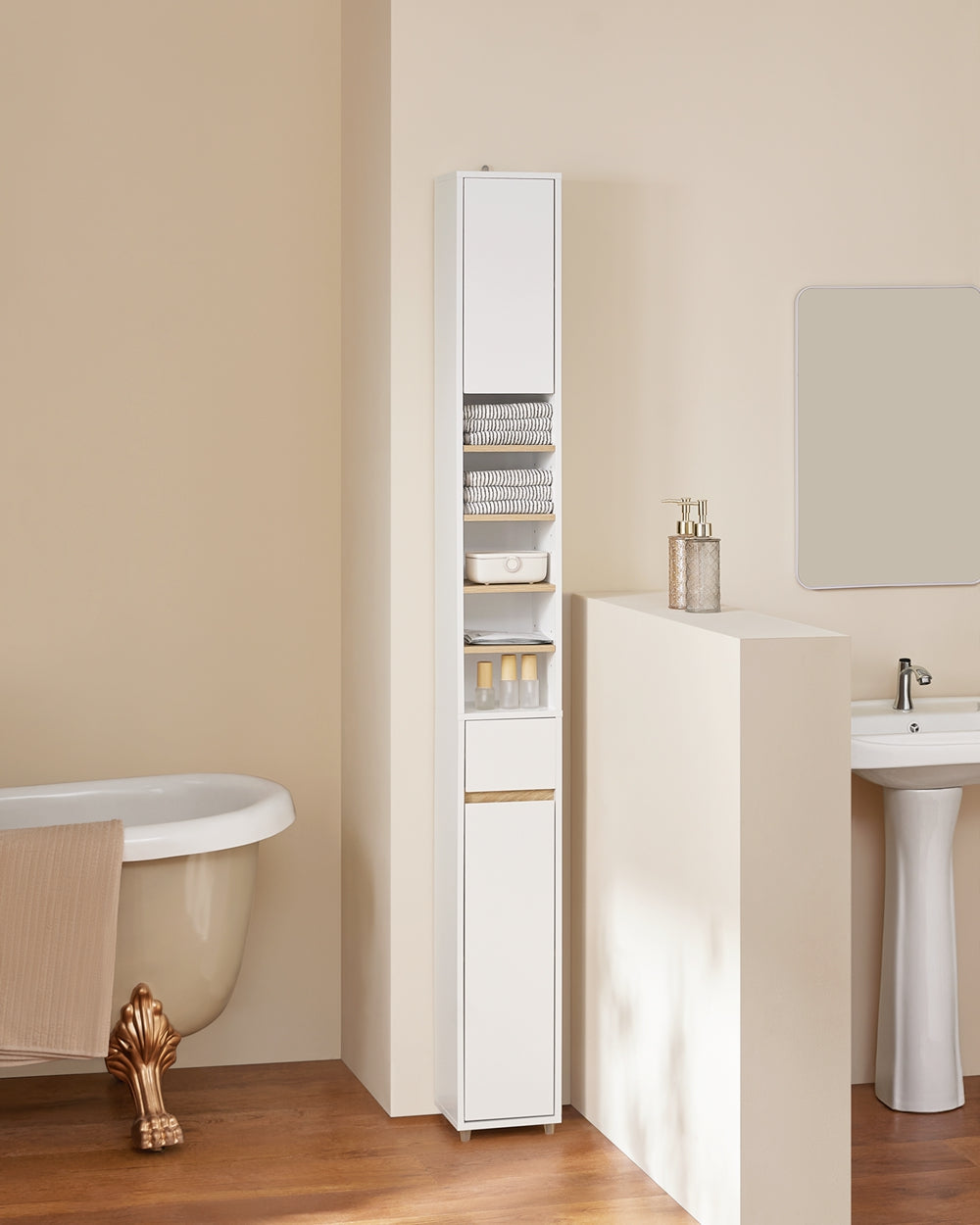 SoBuy Badezimmerschrank - 20x20x180 cm - Weiß