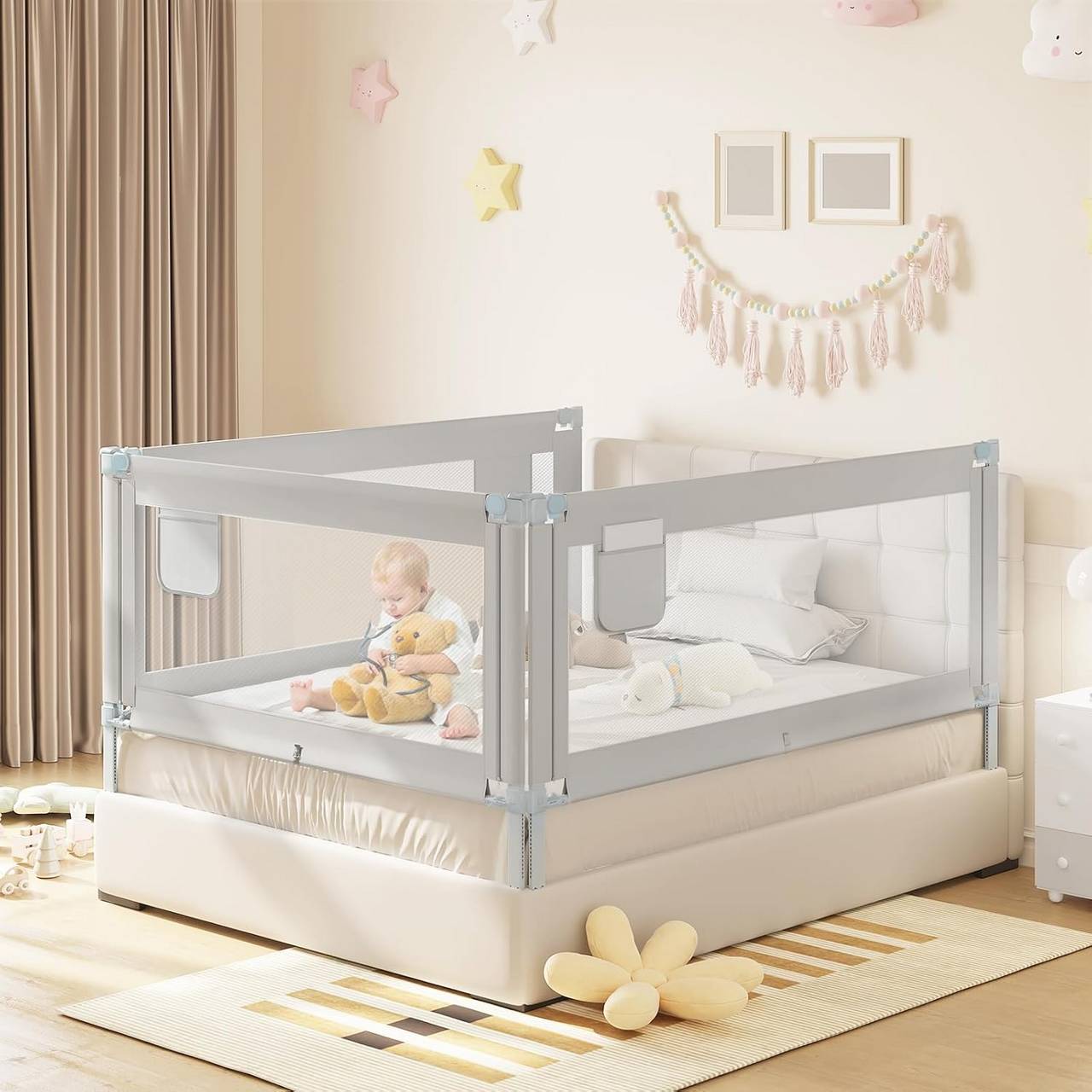 WOLTU Bettgitter - Bettgitter für Kinder - Baby - Oxford Stoff Metall - Hellgrau