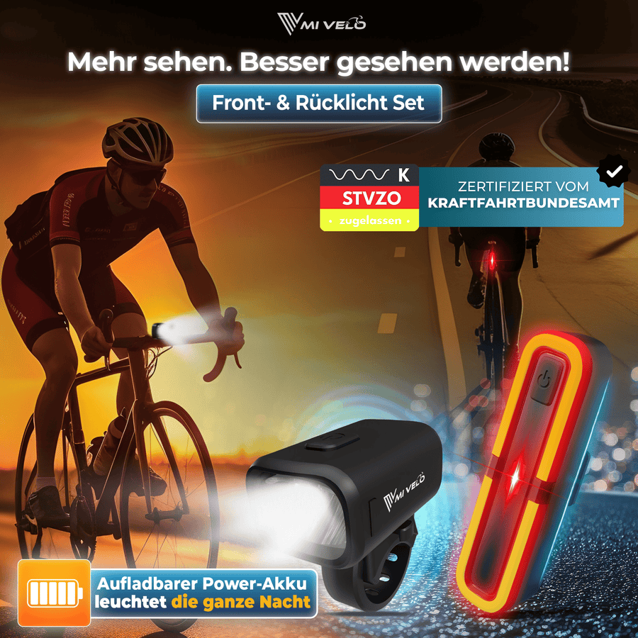 MiVelo Mv-spark Fahrradlichtset - StVZO - USB C wiederaufladbar - IPX5 wasserdicht - Spark Ultimate