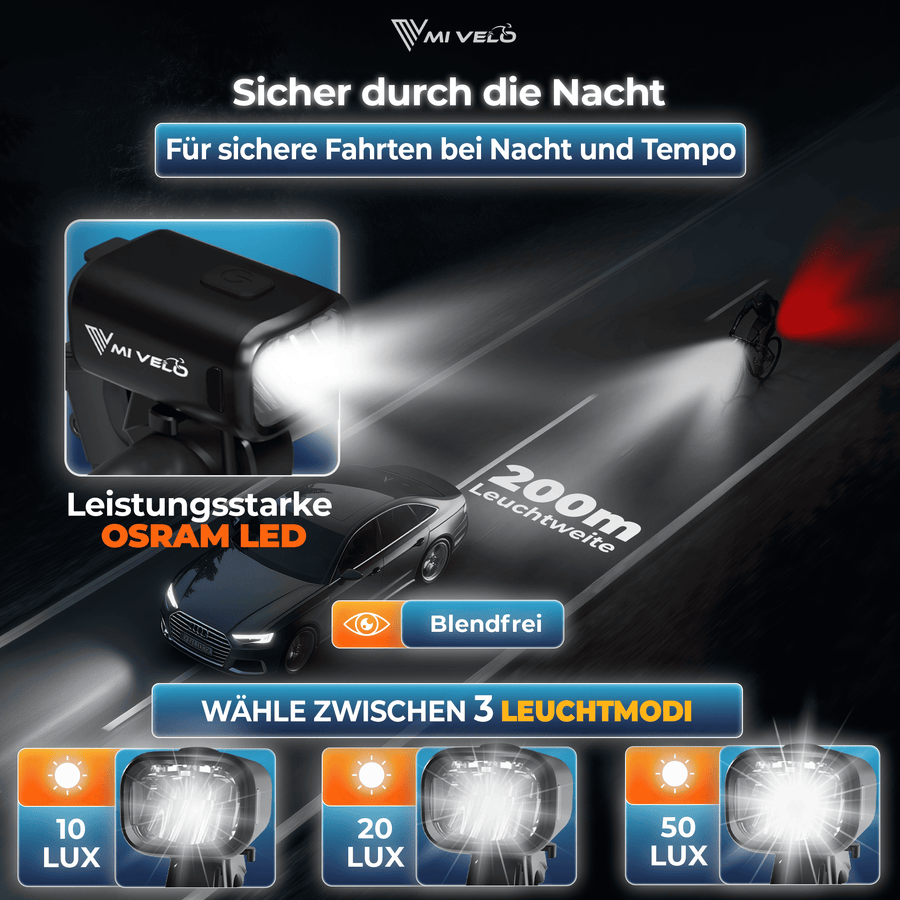 MiVelo Mv-spark Fahrradlichtset - StVZO - USB C wiederaufladbar - IPX5 wasserdicht - Spark Ultimate