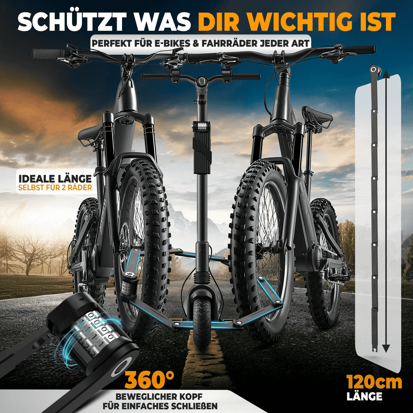 MIVELO - Fahrradschloss NEXUS - Mit Zahlenschloss - Extrem robuster Edelstahl - 120 cm - Schwarz
