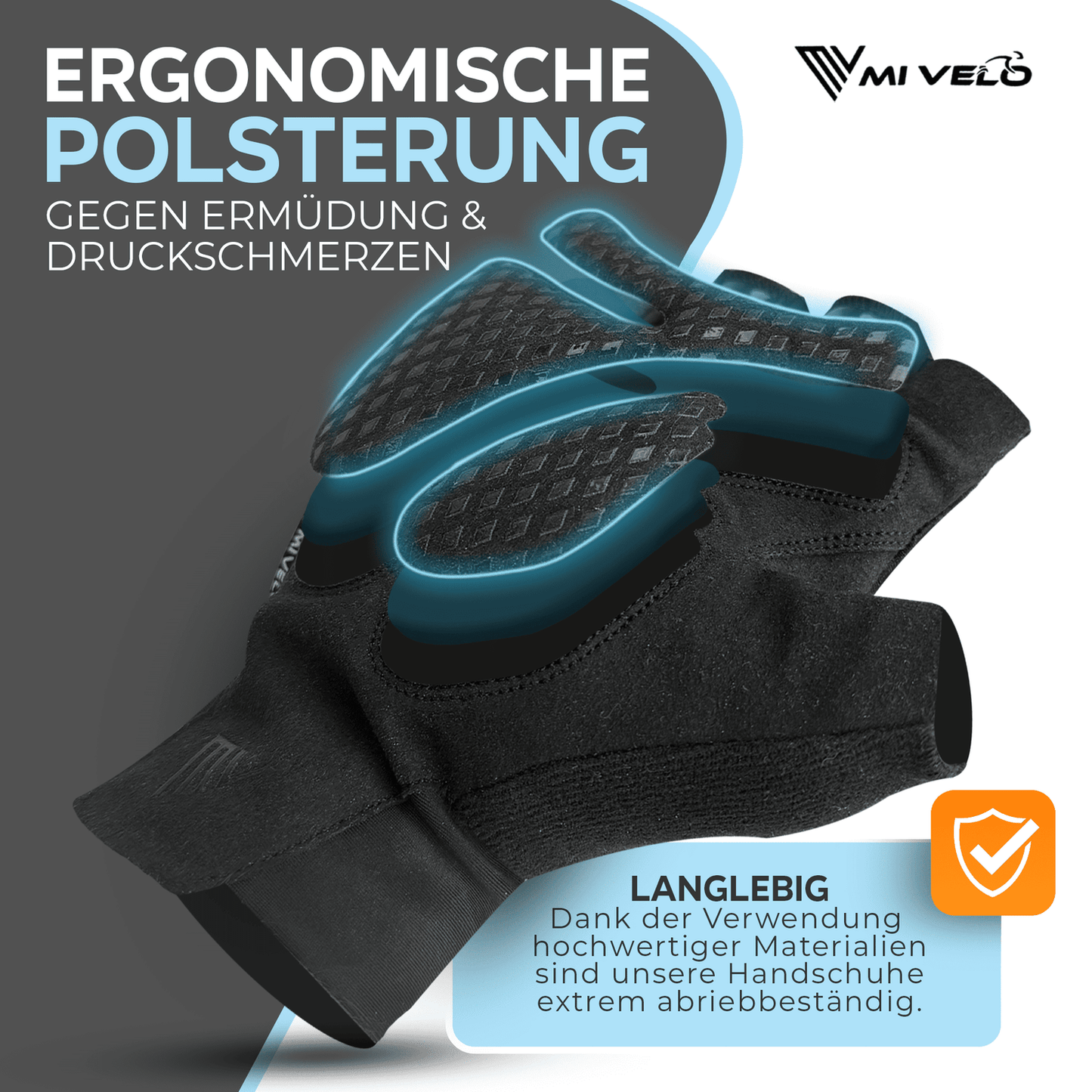 MIVELO Gepolsterte Radhandschuhe - Sommermodell - Atmungsaktiv und fingerlos - Starker Grip - Schwarz - Größe S