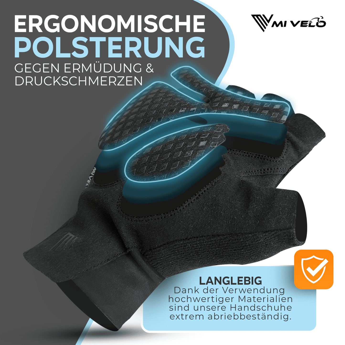 MIVELO Gepolsterte Radhandschuhe - Sommermodell - Atmungsaktiv und fingerlos - Starker Grip - Schwarz - Größe XL