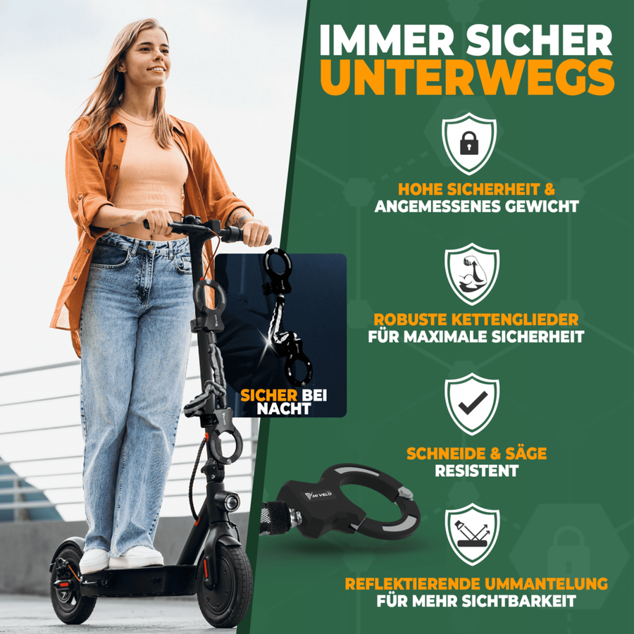 MIVELO Handschellenschloss für E-Scooter & Fahrräder - 30 x 5 x 2 cm - Schwarz