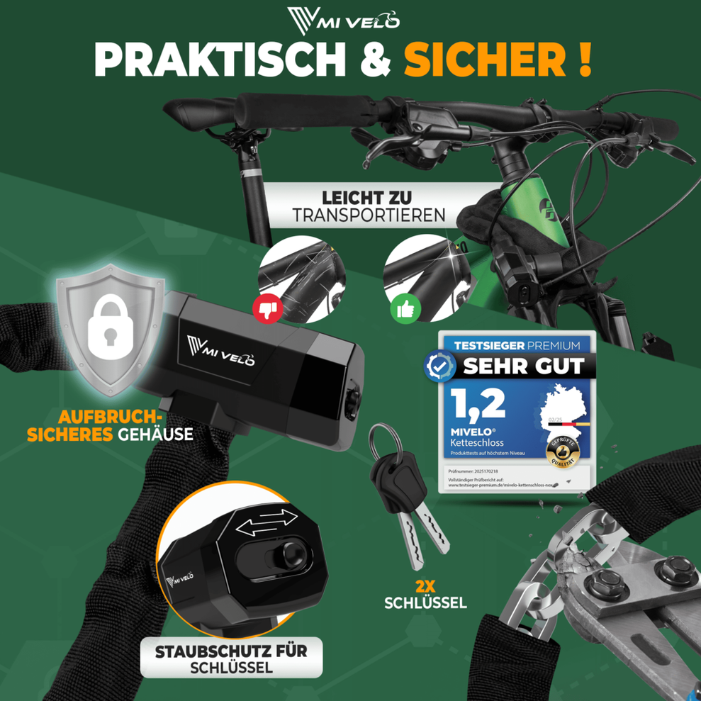 MIVELO Fahrradkette - Mit Schlüsselschloss - 90 CM - Stahl - Schwarz