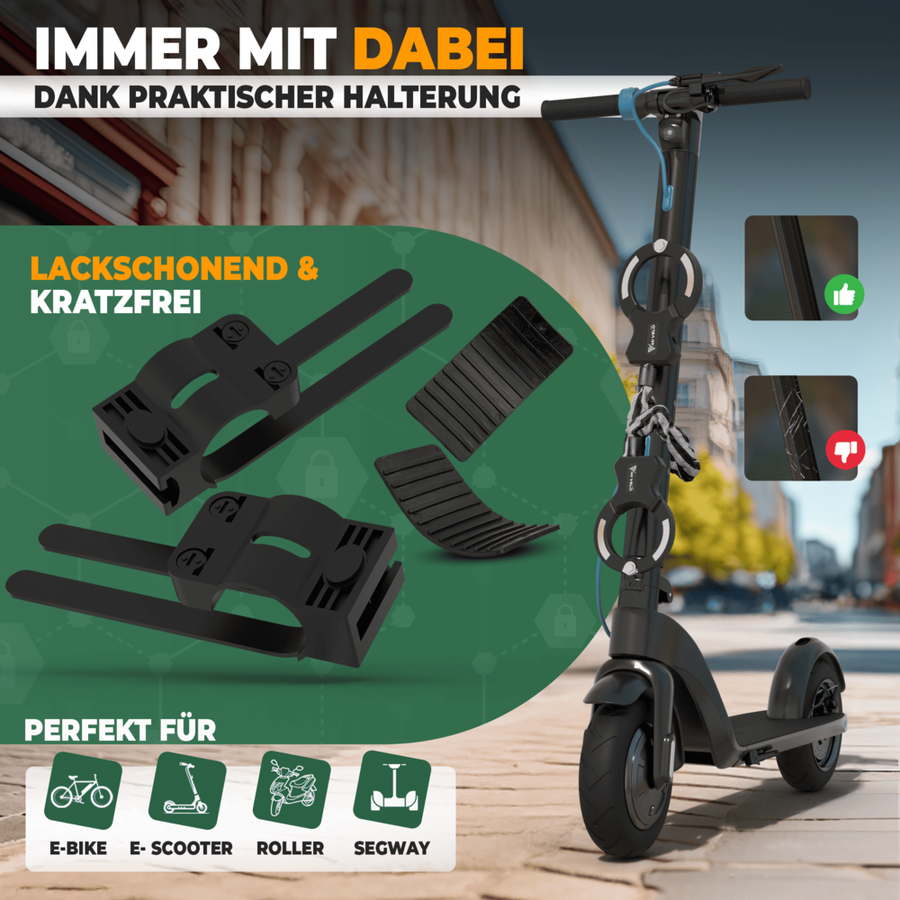 MIVELO Handschellenschloss für E-Scooter & Fahrräder - 30 x 5 x 2 cm - Schwarz
