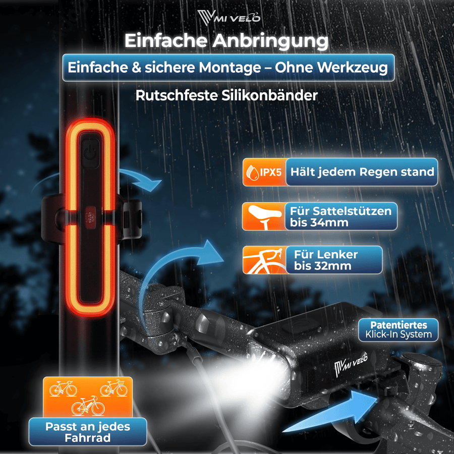 MiVelo Mv-spark Fahrradlichtset - StVZO - USB C wiederaufladbar - IPX5 wasserdicht - Spark Ultimate