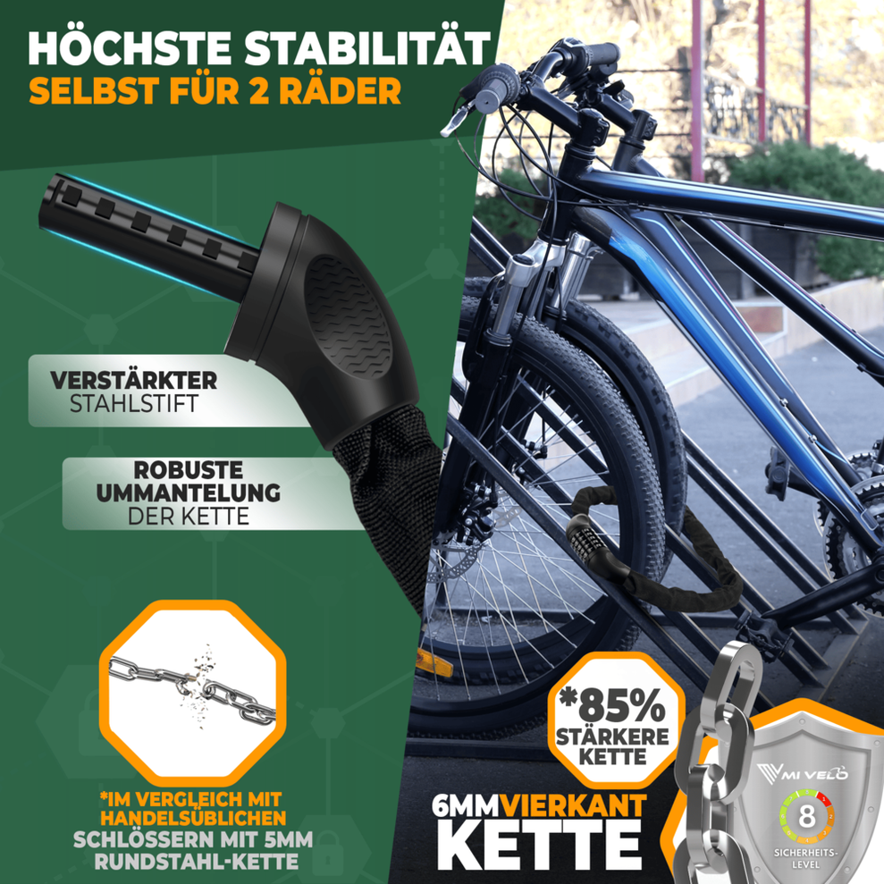 MIVELO Fahrradkette - Mit Zahlenschloss - Safe & Universal - 90 cm - Stahl - Schwarz