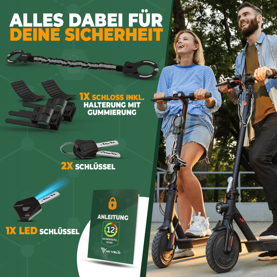 MIVELO Handschellenschloss für E-Scooter & Fahrräder - 30 x 5 x 2 cm - Schwarz
