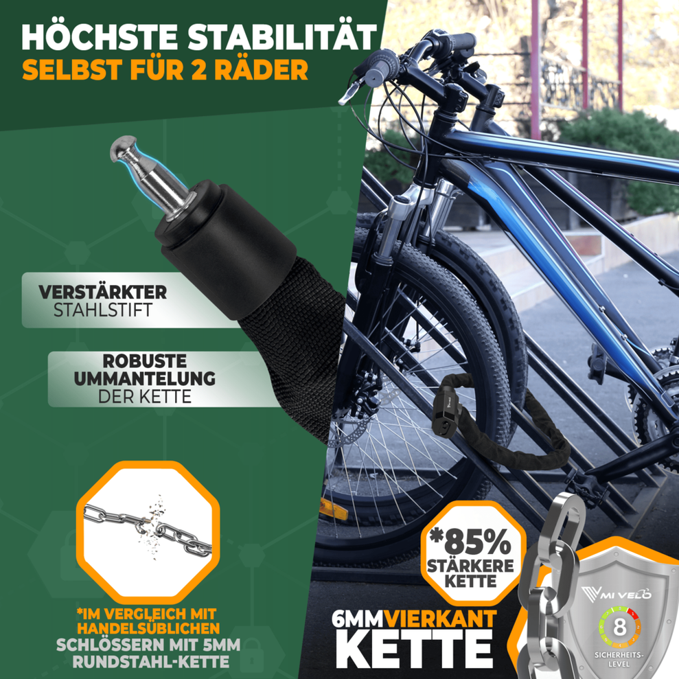 MIVELO Fahrradkette - Mit Schlüsselschloss - 90 CM - Stahl - Schwarz