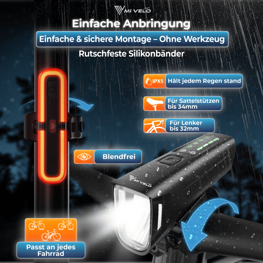 Smart-Ultimate Fahrradlicht-Set - LED - 100 Lux - Bremslicht - USB - Schwarz