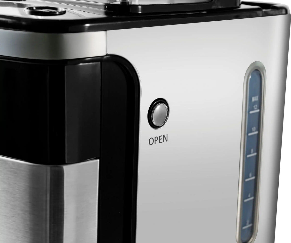 Hanseatic - Kaffeemaschine mit integrierter Kaffeemühle - 1,5 Liter & 1000 Watt - Mit Digitalanzeige & Timer - Für Bohnen & gemahlenen Kaffee - Silberner Edelstahl & Kunststoff