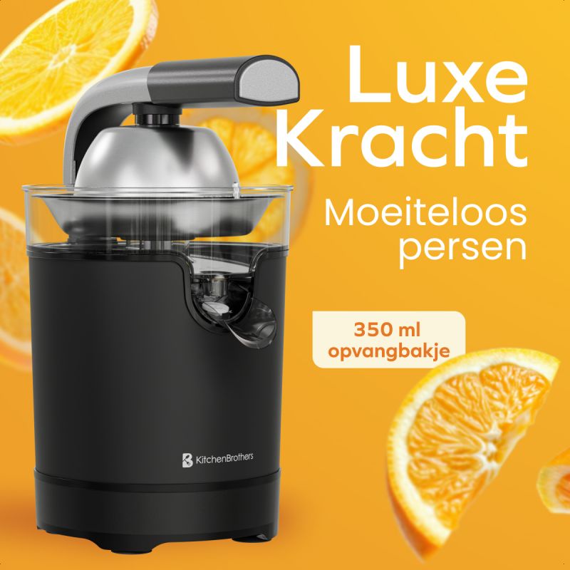 LEBENLANG Elektrische Orangenpresse - 600 W - 20 x 20 x 31 cm - Edelstahl - inkl. Hebelarm - Schwarz