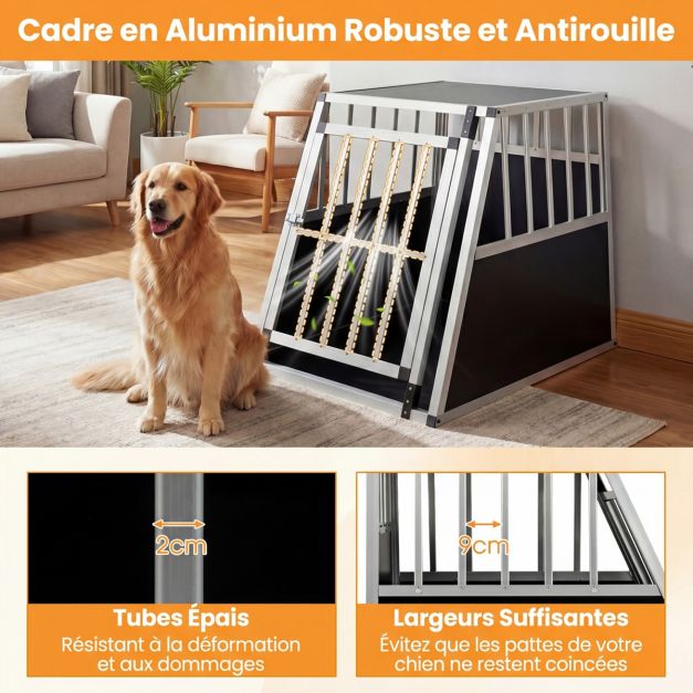 Coast Hundezwinger - Aluminium - 91 x 65 x 69,5 cm - Transportkoffer - Trennwand - Trapezförmig - Silber & Schwarz