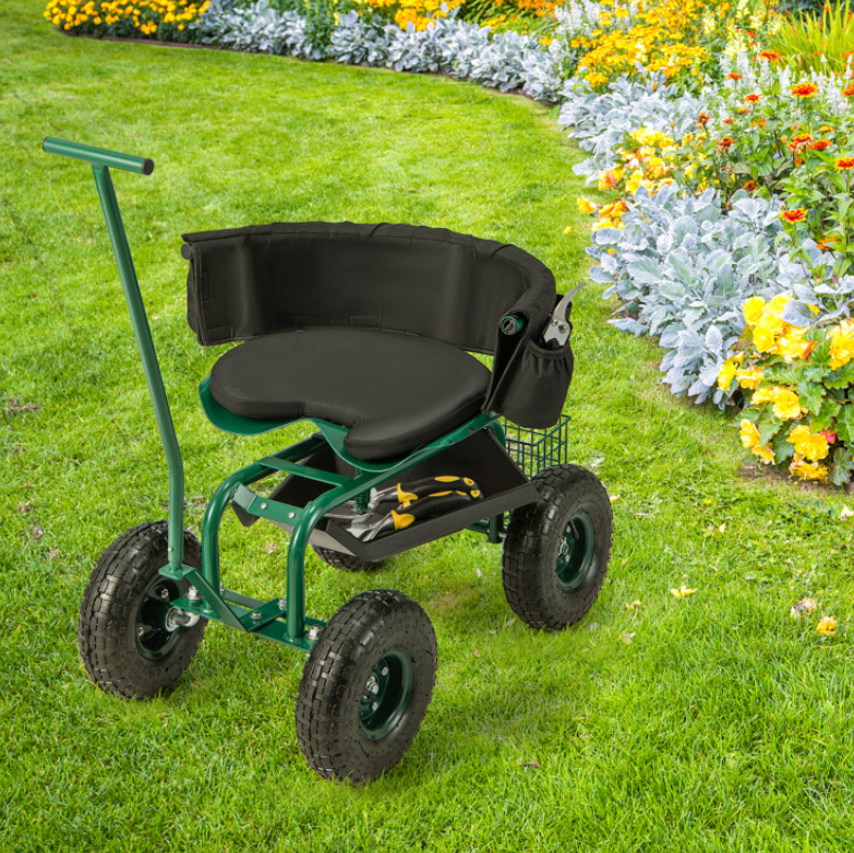 Coast Mobiler Gartenstuhl - 360Â° drehbarer Sitz - Aufbewahrungskorb - 81 x 44,5 x 46-53 cm - Rot