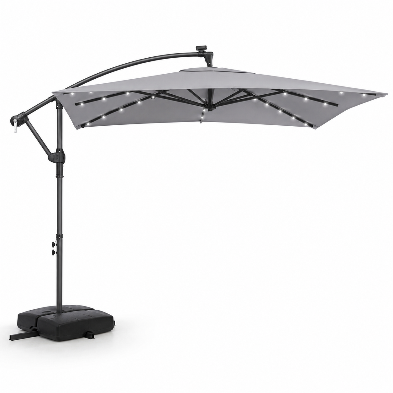 Coast Floating Parasol Grey - 360° drehbarer Garten-Sonnenschirm mit LED, Pendel und Sandsäcken - 250 x 250 x 240 cm
