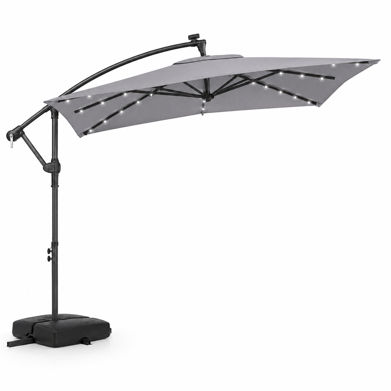 Coast Floating Parasol Grey - 360° drehbarer Garten-Sonnenschirm mit LED, Pendel und Sandsäcken - 250 x 250 x 240 cm