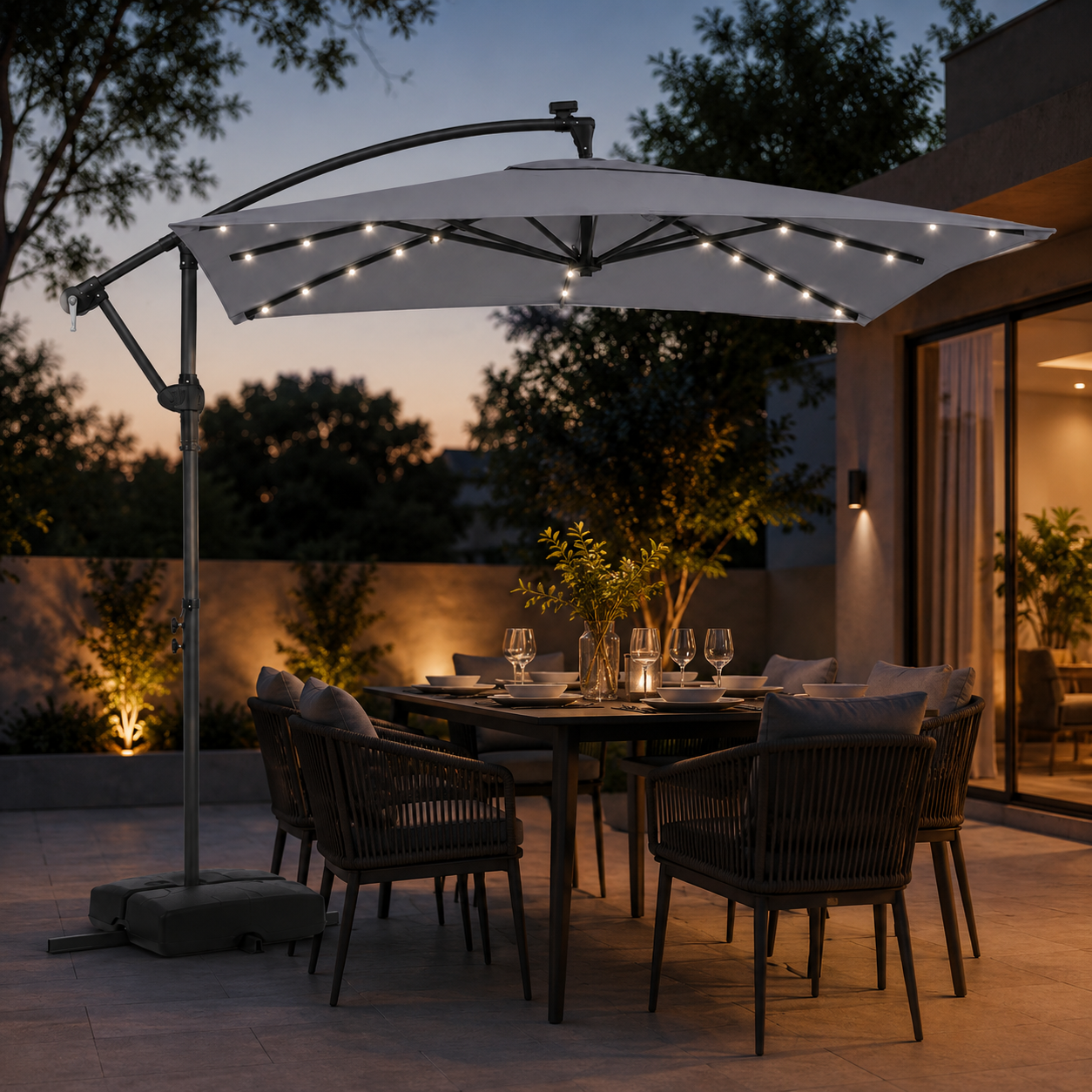Coast Floating Parasol Grey - 360° drehbarer Garten-Sonnenschirm mit LED, Pendel und Sandsäcken - 250 x 250 x 240 cm