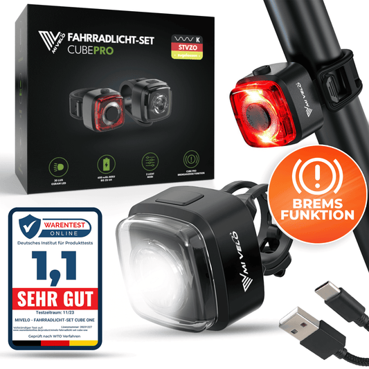 Mivelo - LED Fahrradlicht-Set - USB aufladbar - mit Bremslicht - Schwarz