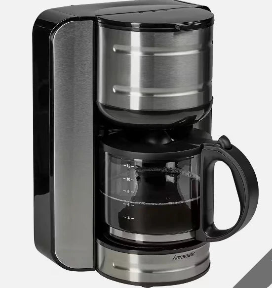 Hanseatic Filterkaffeemaschine 65387802 - Schwarz/Silber - 1,6 Liter - 12 Tassen - 25 x 26 x 33 cm