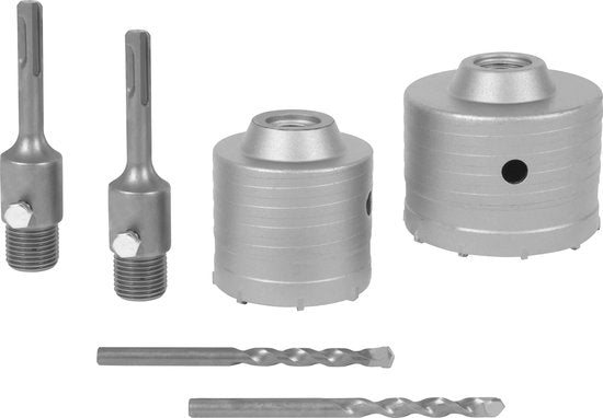 VONROC Lochsägensatz SDS-Plus - 2-teilig - 68-82mm - Universal - Inkl. Lochbohrer, Zentrierbohrer und SDS-plus Adapter