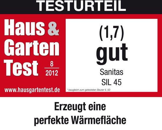 Sanitas SIL 45 Infrarotstrahler - XL-Keramikglasplatte 30 x 40 cm - 300 Watt - Timer - 100% UV-Blocker - Belüftung - Abschaltautomatik - Kabelaufbewahrung im Sockel - Medizinisch zertifiziert - Inklusive Schutzbrille - 2 Jahre Garantie