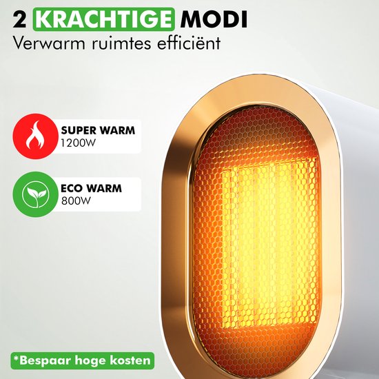 Travelhawk Electric Heater - Keramik-Heizung - 3 Stufen - 1200W Heizung - Elektrische Heizung mit LED-Anzeige - Rotierend - Schwarz