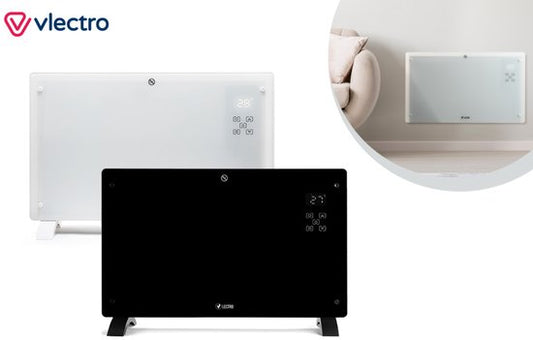 Vlectro - Elektroherd & Konvektor - 2000W - LED Display & Fernbedienung - Weißes Metall & Kunststoff - Wandmontage & freistehend - Energieeffizient mit Thermostat
