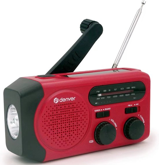 Denver Notfall-Radio - Solar-Powerbank - FM-Radio - Notfall-Kit - Taschenlampe - Wind-up - SOS-Taste - Solar-Powerbank - SCR2010