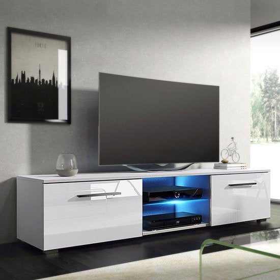 TV-Möbel TV-Schrank Tenus ohne LED-Beleuchtung Korpus weiß Front Hochglanz weiß