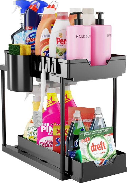 Posity Sink Cabinet Organizer - Kitchen Cabinet Organizer - Sliding Drawer - Cabinet Organizer - Bathroom Organizer - Countertop Organizer - 2 Pull-out Drawers - Black