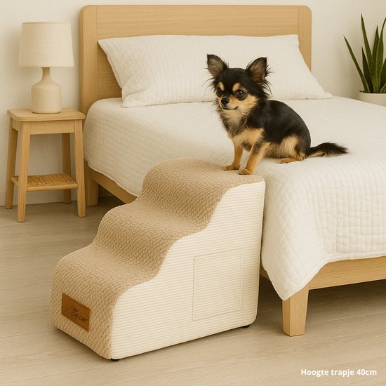 By Cee Cee Hundeschritte für Hunde - Hundeschritte Stabil - Hundeschritt - 3 Stufen - 40x57x40cm - Braun und Beige - Kai