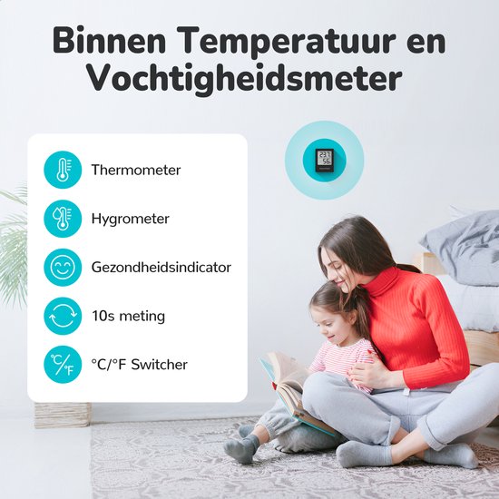 Bloomfold Hygrometer - Luftfeuchtigkeitsmesser - Digitale Wetterstation - Innenthermometer - inklusive Batterie