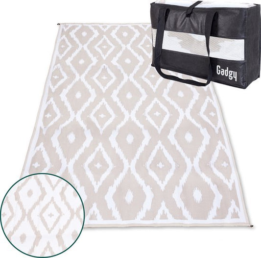 Gadgy Outdoor Teppich XXL - Outdoor Teppich 300x200 cm - Gartenteppich Doppelseitig - Picknickdecke Beige Weiß - Outdoorteppich